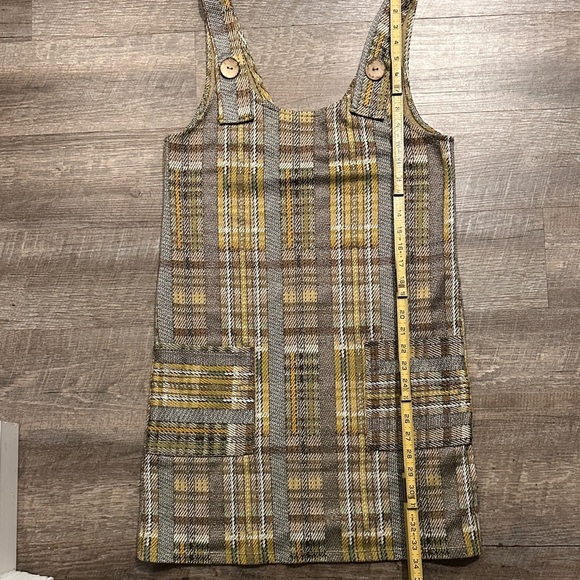 Zara Yellow Black Silver Plaid overall jumper Dress with pockets Size Medium - Picture 10 of 12